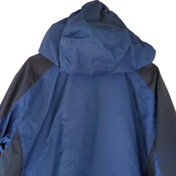 FREE TECH Hooded Jacket Coat Men's L Blue Quilt Lining Full Zip Placket Pocket - Picture 7 of 12